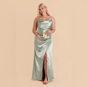 NWT Birdy Grey Lydia 1X sage green shiny satin bridesmaid dress prom wedding